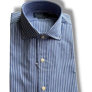 Polo by Ralph Lauren Blue and White Vertical Stripe Dress Shirt Classic Fit